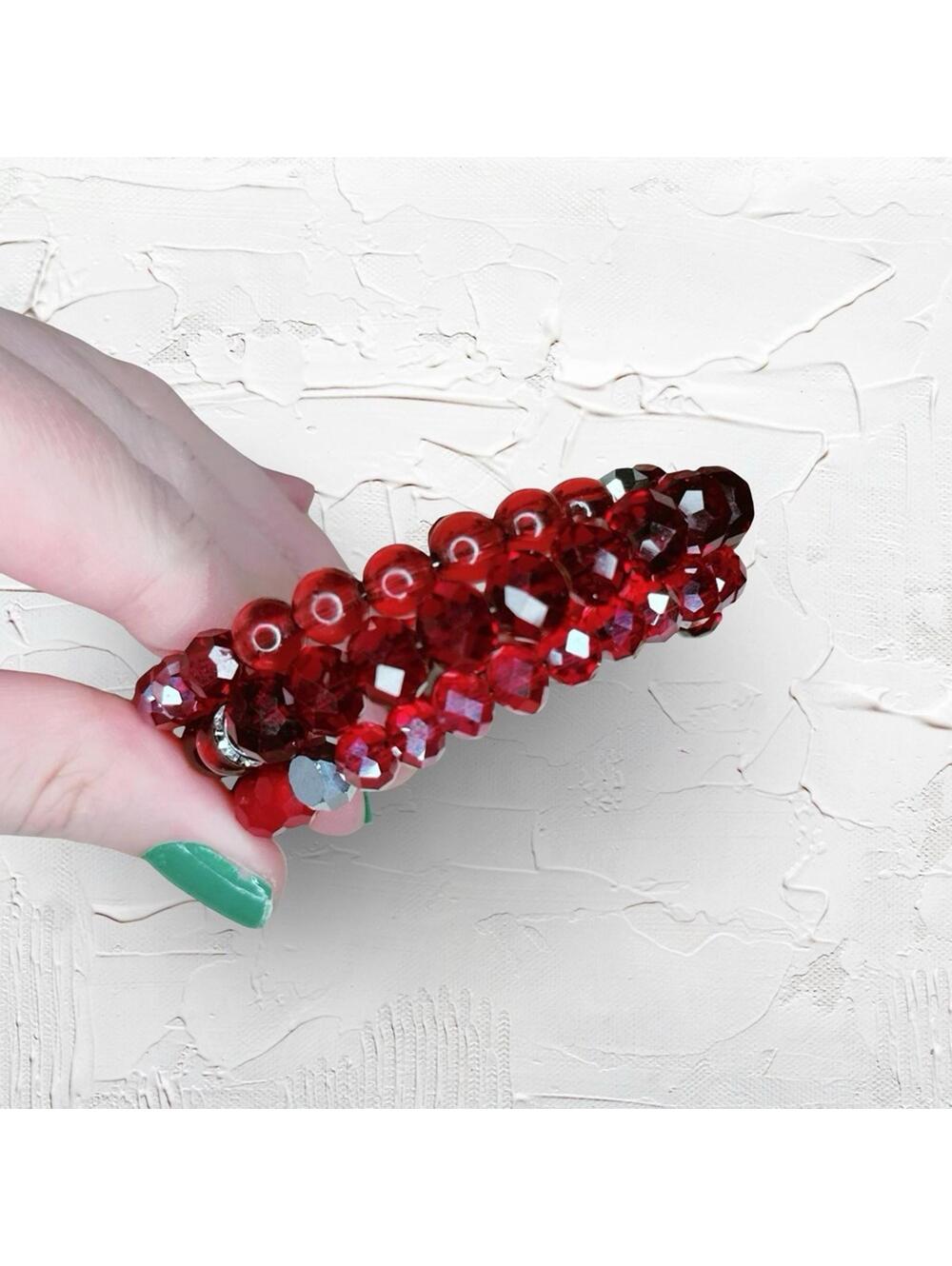 667. Wire Wrap Handmade Red Beaded Bracelet